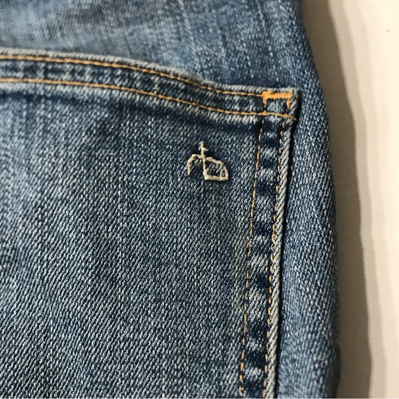 Rag & Bone Dive High-Rise Colorblock Capri Jeans, Indigo Olana Size 27 - Picture 7 of 11